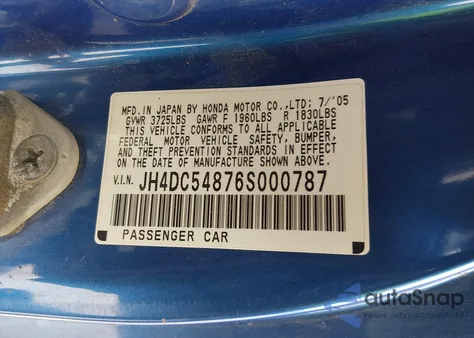 2006 Acura Rsx z USA, uszkodzony, nr VIN JH4DC54876S000787